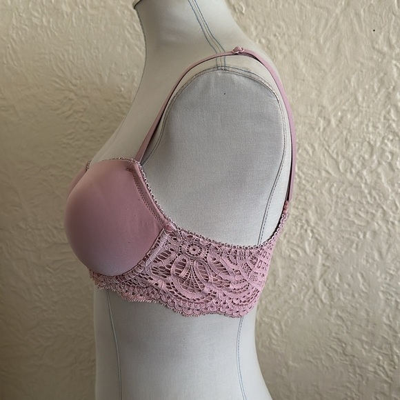 Victoria’s Secret Dream Angels Lined Demi Bra Light Pink Crochet Lace Wings 34C - Picture 2 of 7